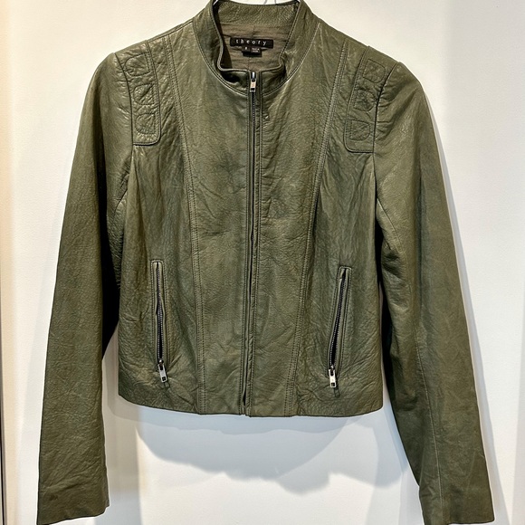 Theory Women’s Olive Green Leather Jacket - Picture 1 of 6